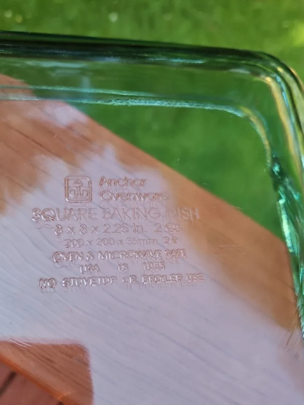 Vintage Anchor Hocking #1035 Green Glass Square 8